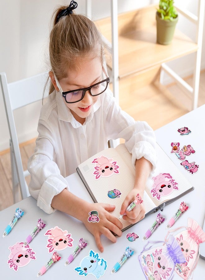 CY2SIDE Axolotl Stationery Party Gift - 12 Pack Axolotl Prizes Set Include 4-in-1 Ballpoint Pen Sticky Note Sticker and Organza for Kids Summer Party Favor Goodie Bag Fillers for School Reward - Image 4